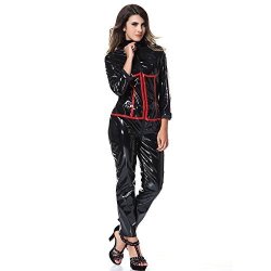Women's Angus Black And Red Zipper Shiny Look Catsuit Jumpsuit S m