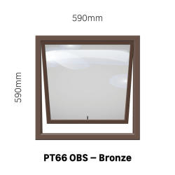 Top Hung Aluminium Window Bronze With Obscure Glass PT66 1 Vent W600 X H600MM