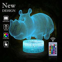 3D Hippo Nurery Night Light Vision Effect Mood LED Lamps With Remote Controller & 16 Colors Changeable Home Kids Room Deco Ideas For Boys