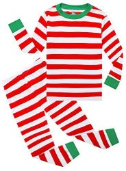 Family Feeling Big Boys Girls' Striped Christmas Cotton Long Sleeve Pajama Set White Red Pjs 10