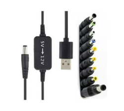 5V To 12V Wifi Router Back Up Voltage Converter Cable With 9PC Universal Adaptors Power Bank To Wi-fi Router