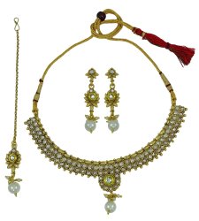 Gold Tone Traditional 3PC Necklace Set Indian Women Ethnic Bollywood Jewelry IMOJ-BNS27A