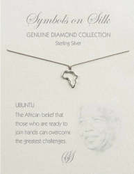 Sterling Silver Africa Pendant With Diamond - Grey Silk Cord