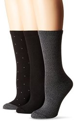 K. Bell Women's Soft And Dreamy 3 Pack Crew Black Assorted Pin Dot With Marl Heel toe 9-11