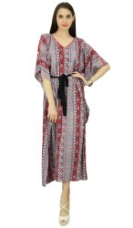 Phagun Womens Long Maxi Kaftan Multicolor Polyster Abstact Caftan Night Wearcoverup Dress PKFL55A