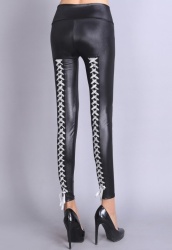 Diva Range Silver Lace Up Back Stretch Leather Look Leggings - S m l