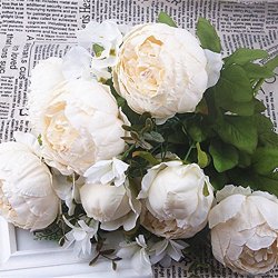 Shine-co Artificial Peony Silk Flowers Bouquet Glorious Moral For Home Office Parties And Wedding Milk White
