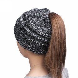 Haoricu Women Hat 2017 Fashion Winter Women Hole Knitting Beanie Turban Head Wrap Cap Black