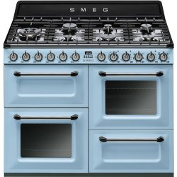 Smeg 110CM "victoria" Dual Fuel 4 Cavity Cooker With Gas Hob Pastel Blue. Energy Rating Aa 7 Burner