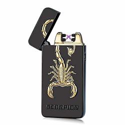 Hopingfire New Lighter Dual Arc USB Lighter Rechargeable Windproof Flameless Electronic Cigarette Lighter+ Gift Box Black Scorpion
