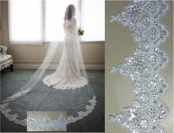 Premium Quality Luxurious White 3M Bridal Wedding Veil With Comb Lace Sequins Edge - Also In Ivory