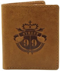 Street 99 Mens Wallet - Real Leather Front Pocket - 6 Credit Card Pocket - Tan