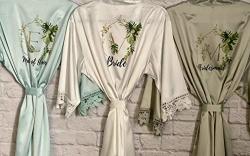 Bridesmaid Robes With Greenery Design Greenery Bridal Robe Customized Satin Bridesmaid Robe Wedding Robe Personalized Robe