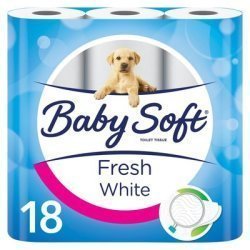 Baby Soft 2 Ply Toilet Paper White 18 Pack