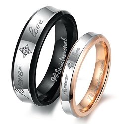 Dreamslink His Or Hers Priced Separate Forever Love Black & Rose Gold Plated Stainless Steel Titanium Wedding Band Couple Rings Black Size 11