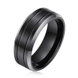 Men's Double Groove Polished Black Tungsten Ring OY-R-023 - 15