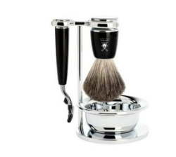 Shaving Set Rytmo 4 Piece Pure Badger Brush W 3 Blade MACH3 Razor - Black