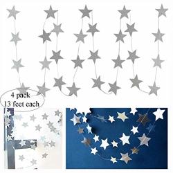 Tbwhl Paper Star Garlands 52 Feet Reflective Silver Star Banner Paper Garland Decorations Sparkling Star Bunting Banner For Wedding Birthday Party Holiday