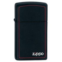 Zippo Lighter - Matte Black With Red Border Logo