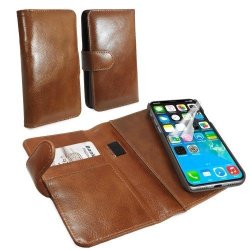Tuff-Luv Genuine Leather Vintage Slim Wallet Case With Magnetic Shell For Apple Iphone X - Brown No Bill-fold Section
