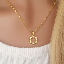 Chanel Gold - Cz Circle Necklace Gold Plated 925 Sterling Silver 11MM 45CM Chain