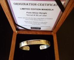 Mandela's Signature Pure Silver Bangle Limited Edition 95 100 999.9 Silver 40gr Box & Certified