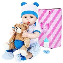 Aori Lifelike Reborn Baby Boy Doll 22 Inch Handmade Weighted Newborn Baby Dolls With Bear Toy Set For Children