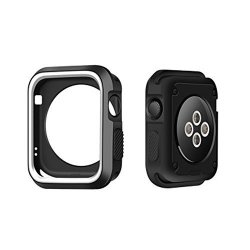 Gertong Armor Apple Watch Case 38MM With Resilient Shock Absorption For Apple Watch Series 3 2 1 And Nike Sport Edition Black And White