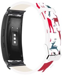 Bands For Gear FIT2 Pro & Compatible Leather Strap For Samsung For Galaxy Gear Fit 2 FIT 2 Pro Strap Black Connectors Reindeer Animal Theme