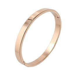 7TH Element Polished Stainless Steel Bracelet Classical Band Bangle For Womens Mens Rose Gold 6MM 6.3INCH