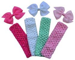 Polka Dot Mix-n-match Crochet Baby Headband Set Solid Hot Pink Light Pink White