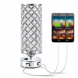 USB Crystal Table Lamp Kakanuo Bedside Table Desk Lamp With Dual USB Charging Port Modern Nightstand Lamp For Bedroom Living Room Office