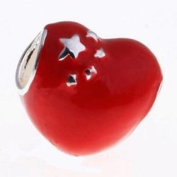 European Style - Red Enamel - Heart Shaped Beads - 11X10MM