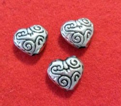 10 X 10mm Silver Heart Beads - Plastic