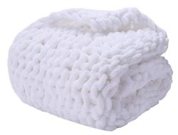 Chunky Knit Chenille Throw Blanket - White
