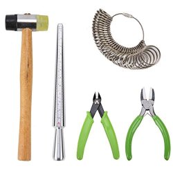 YaeTek Jewelry Tools Kit Including Jewelers Rubber Hammer Metal Ring Mandrel Ring Sizer Ring Tool Finger Gauge Nylon Jaw Pliers And Jewelry Flush Cutter