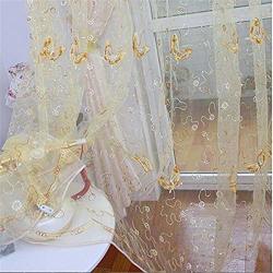 Wpkira Butterfly Embroideried Sheer Curtain Rod Pocket Top Butterfly Embellishment Embroidery Sheer Window Curtain Drapes Panel Tulle voile For Girls' Bedroom Balcony Glass Door 1