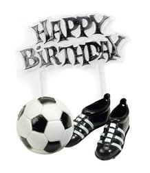 Creative Party BU040 Silver Happy Birthday Soccer And Boots Cake Toppers 4 Piece -1 Pack