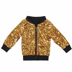 Cilucu Kids Jackets Girls Boys Sequin Zipper Coat Jacket For Toddler Birthday Christmas Clothes Long Sleeve Bomber Dark Gold Black 5-6YEARS