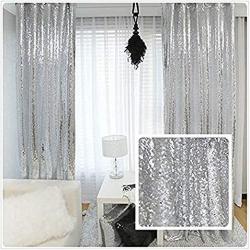 Trlyc Glitter Sequin Backdrop Curtains For Wedding Party Decor 2 Panels W2 X H8FT Sliver