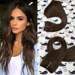Hikyuu 18 Inches Fish Line Human Hair Extensions 3 Dark Brown Hair Halo Extensions For Women 80G Straight Remy Halo Couture Hair Extensions Human Hair