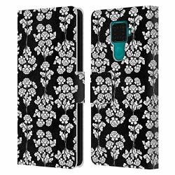 Official Anis Illustration B&w 3 Flower Pattern 1 Leather Book Wallet Case Cover Compatible For Huawei Nova 5I Pro mate 30 Lite