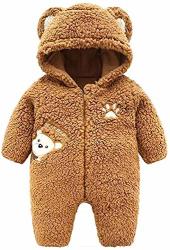 Collager Newborn Baby Cartoon Bear Snow Suit Infant Jumpsuit Winter Warm Fleece Snowsuits Romper For Boys Girls