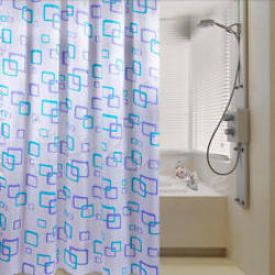 Bath Shower Curtain With Matching 12 Hooks - Blue & Wash