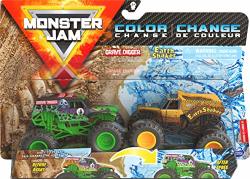 Monster Jam Official Grave Digger Vs. Earth Shaker Color-changing Die-cast Monster Trucks 1:64 Scale