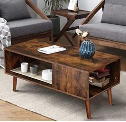Kingso Retro Coffee Table Mid Century Modern Coffee Table With Storage Shelf For Living Room Vintage Coffee Table Cocktail Table Tv Table Sofa Table E