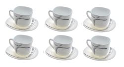 220ML White Cup & Saucer Set Printed - 6 Cups And 6 Saucers