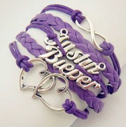 New Fashion Silver Justin Bieber Intertwined Hearts And Infinity Cute Leather Charm Bracelet
