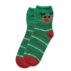 Christmas Fluffy Socks Assorted - Green Reindeer