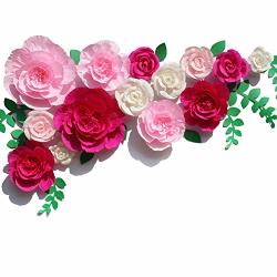 Letjolt Giant Crepe Paper Flowers Wedding Ornaments Backdrop Thanksgiving Decorations Paper Peony Handcrafted Rose For Baby Shower Bridal Shower Rose Pink White 14PCS